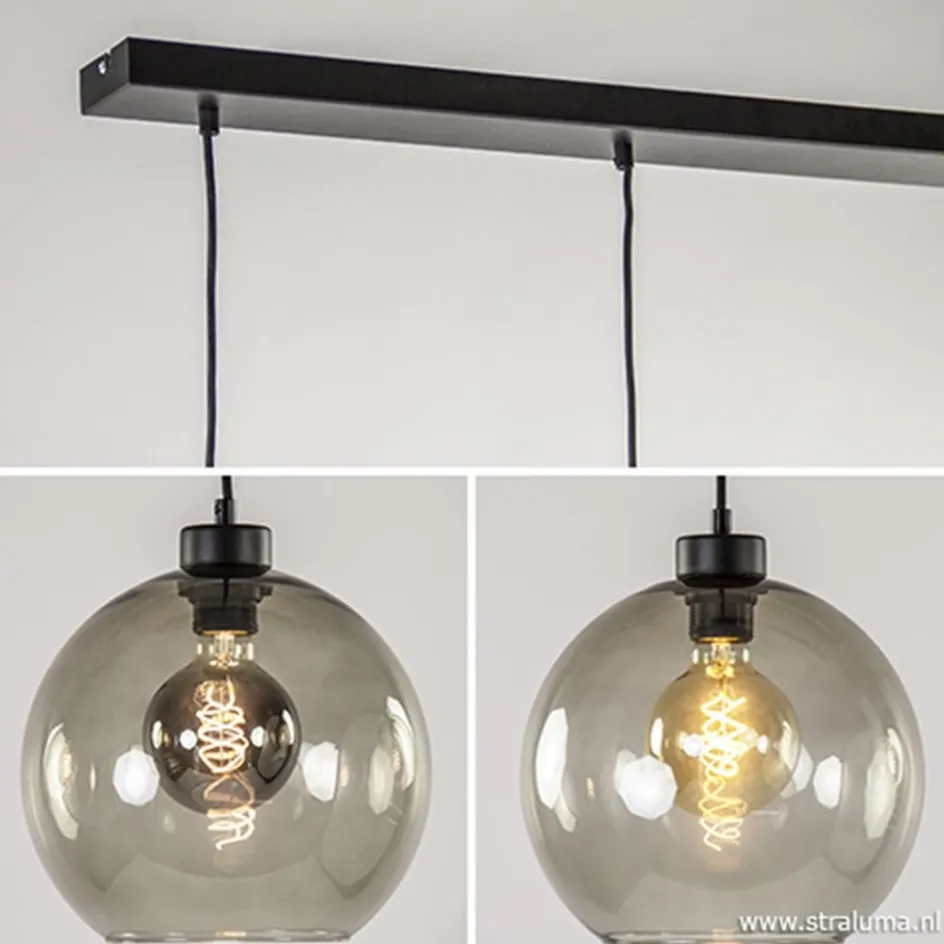 Hanglamp 4-lichts balk zwart + smoke glas 25cm>Straluma Sale