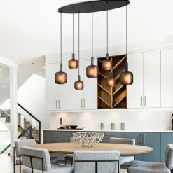 Hanglamp 7-lichts ovaal met mat zwart glas><noscript><img width=