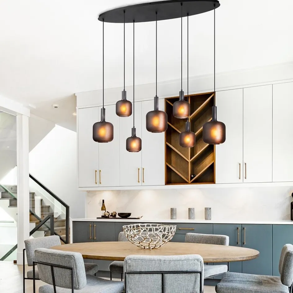 Hanglamp 7-lichts ovaal met mat zwart glas>Straluma Best