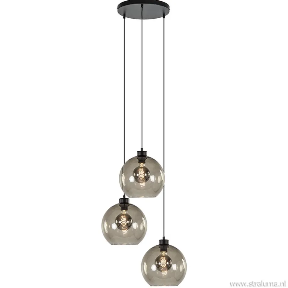 Hanglamp 3-lichts rond glas smoke 25 cm>Straluma New