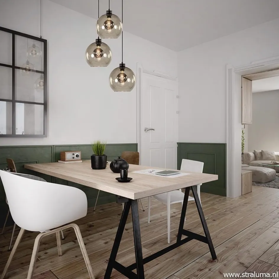 Hanglamp 3-lichts rond glas smoke 25 cm>Straluma New