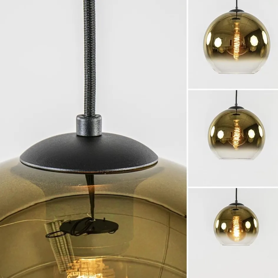 Hanglamp 3-lichts rond zwart met goud gradient glas>Straluma