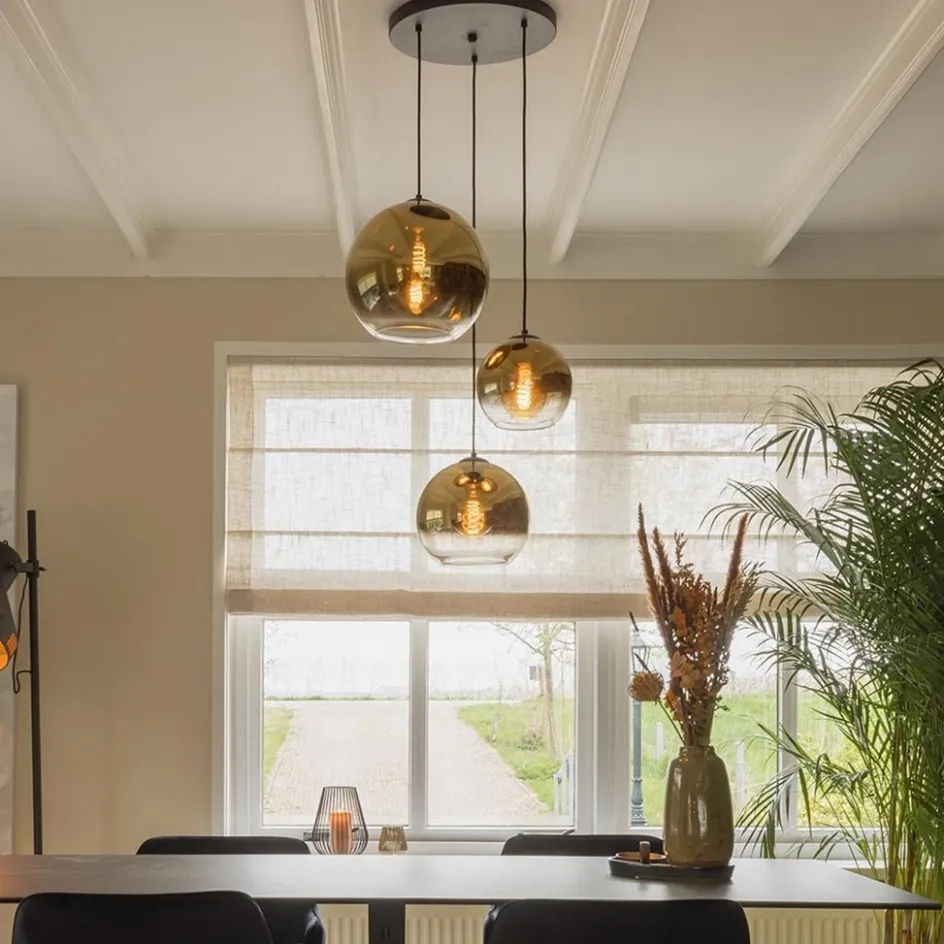 Hanglamp 3-lichts rond zwart met goud gradient glas>Straluma
