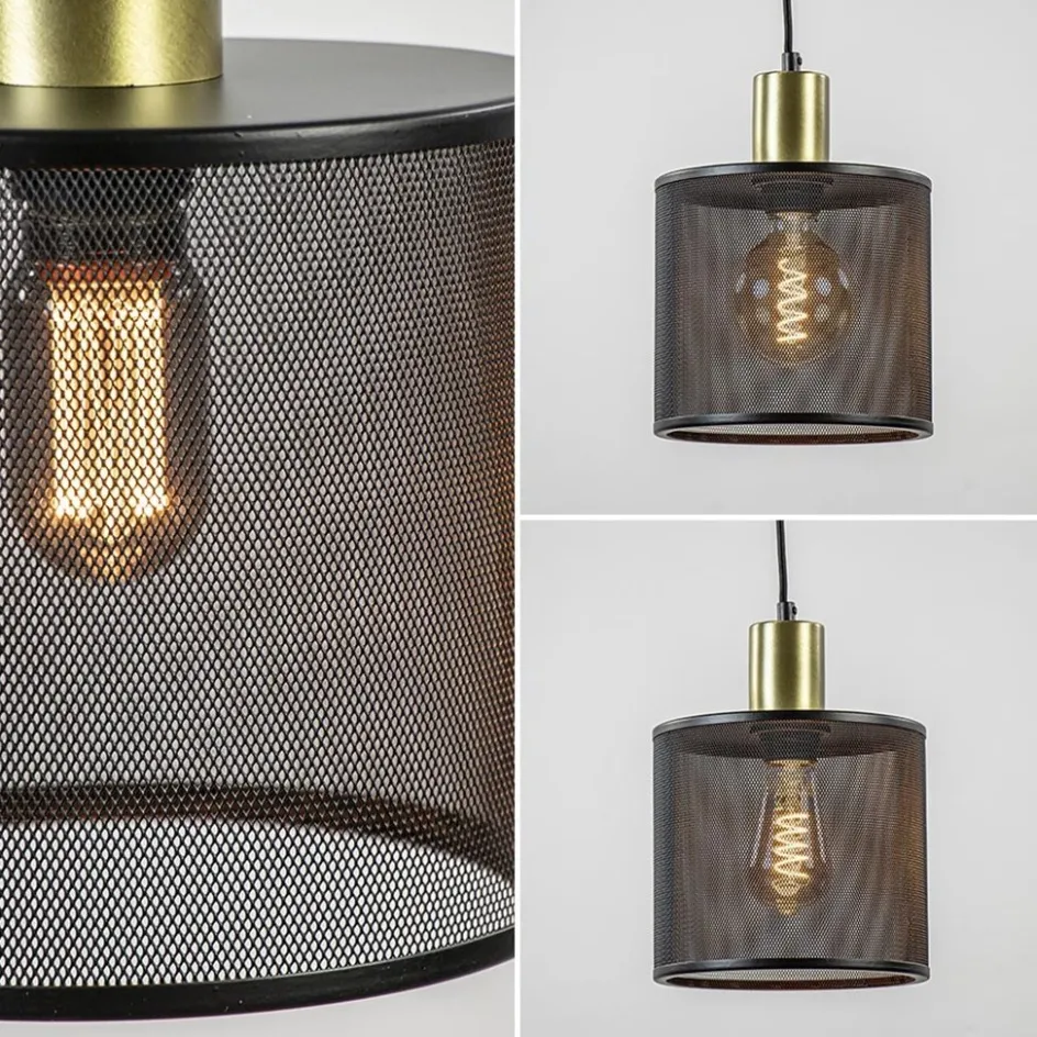 Hanglamp mat zwarte kap cilinder met goud>Straluma New