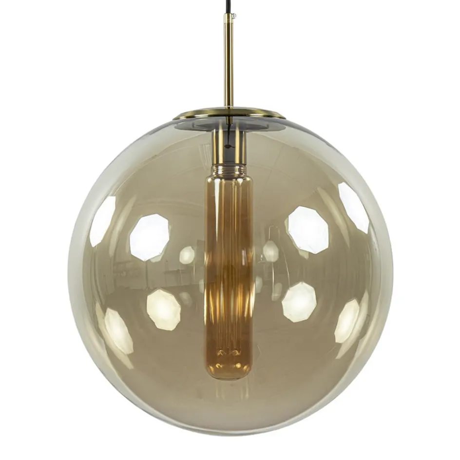 Hanglamp Medina satin gold/amber glas 40cm>Straluma Sale