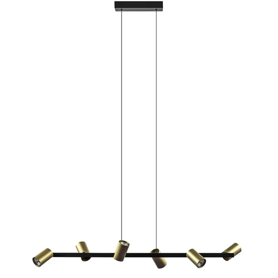 Hanglamp met spots 6-lichts zwart/goud>Straluma