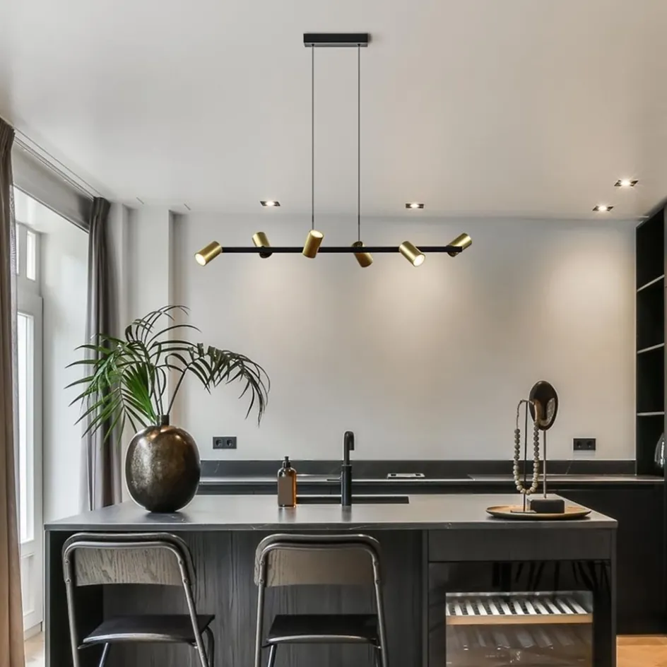 Hanglamp met spots 6-lichts zwart/goud>Straluma