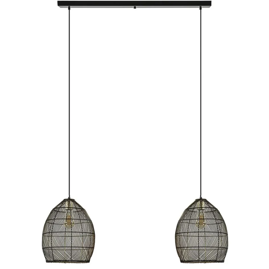 Hanglamp Meya 2-lichts zwart/goud met balk>Straluma New