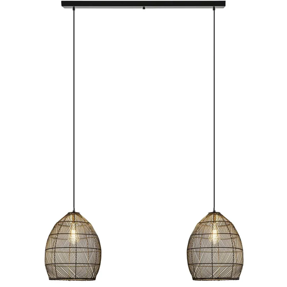 Hanglamp Meya 2-lichts zwart/goud met balk>Straluma New