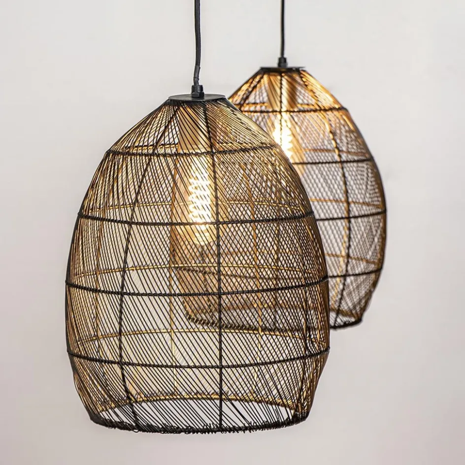 Hanglamp Meya 2-lichts zwart/goud met balk>Straluma New