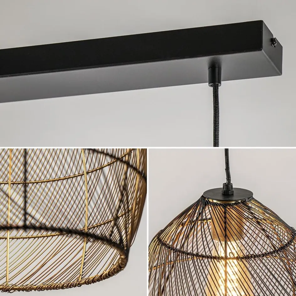 Hanglamp Meya 2-lichts zwart/goud met balk>Straluma New