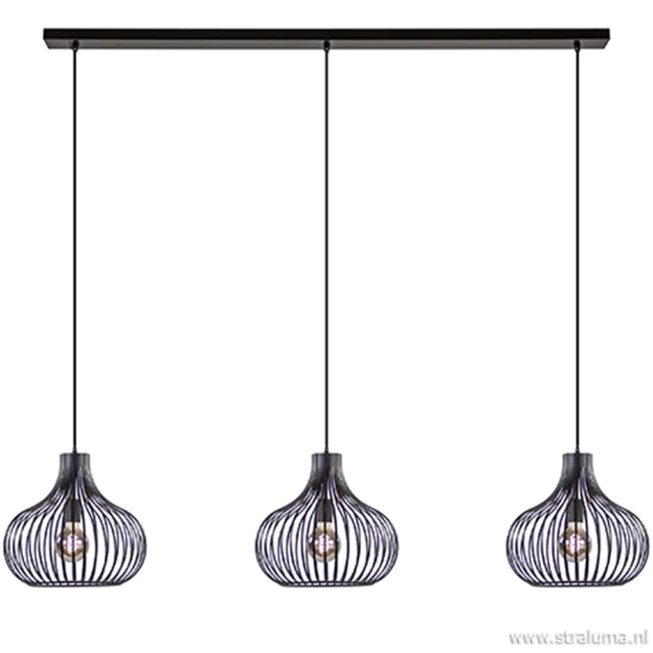 Hanglamp Onion 3L draad zwart>Straluma