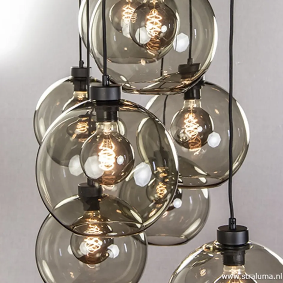 Hanglamp plaat 8-L zwart glas smoke 25cm>Straluma Best