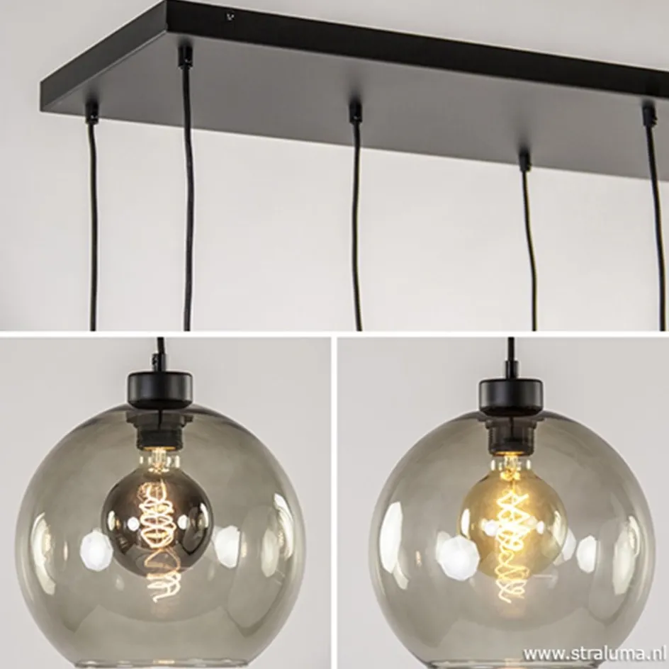 Hanglamp plaat 8-L zwart glas smoke 25cm>Straluma Best