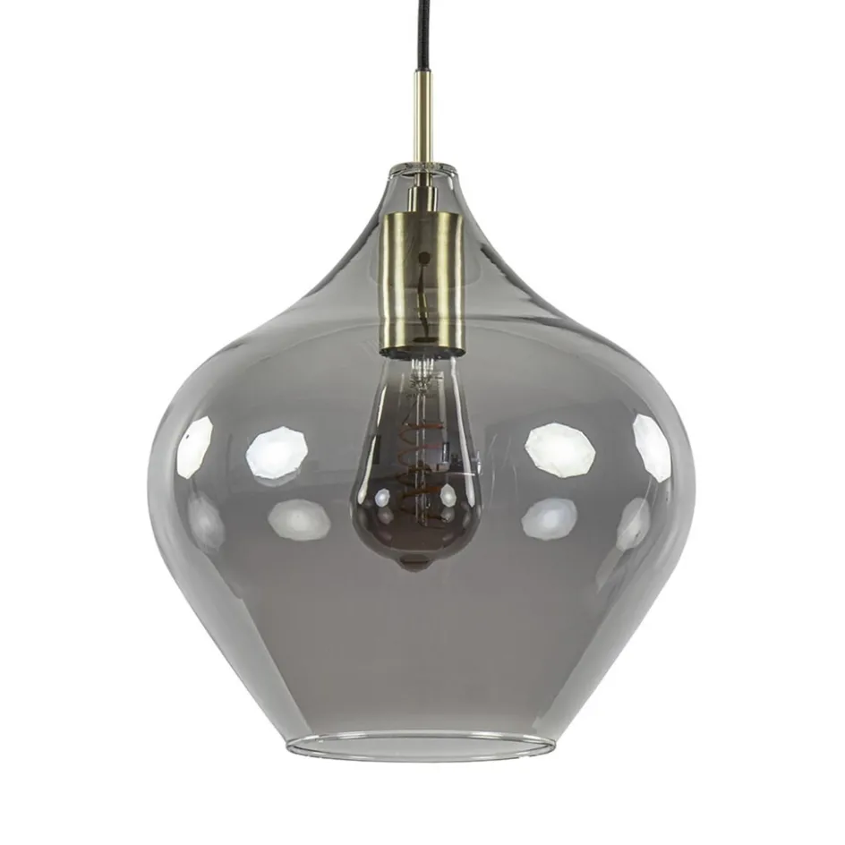 Hanglamp Rakel 27cm antiek brass+smoke glas>Straluma Online