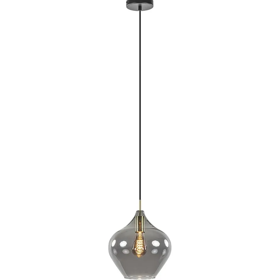 Hanglamp Rakel 27cm antiek brass+smoke glas>Straluma Online