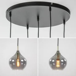 Hanglamp Rakel 5L rond antiek brass + smoke glas><noscript><img width=