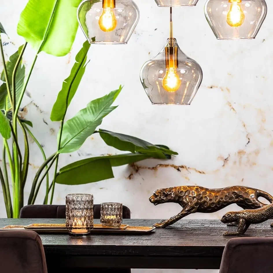 Hanglamp Rakel 5L rond antiek brass + smoke glas>Straluma Discount