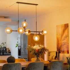 Hanglamp Random bol 6L zwart met smoke glas><noscript><img width=