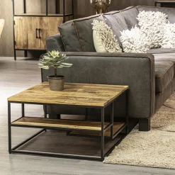 Hoektafel mangohout met zwart frame 70x70x40 cm><noscript><img width=