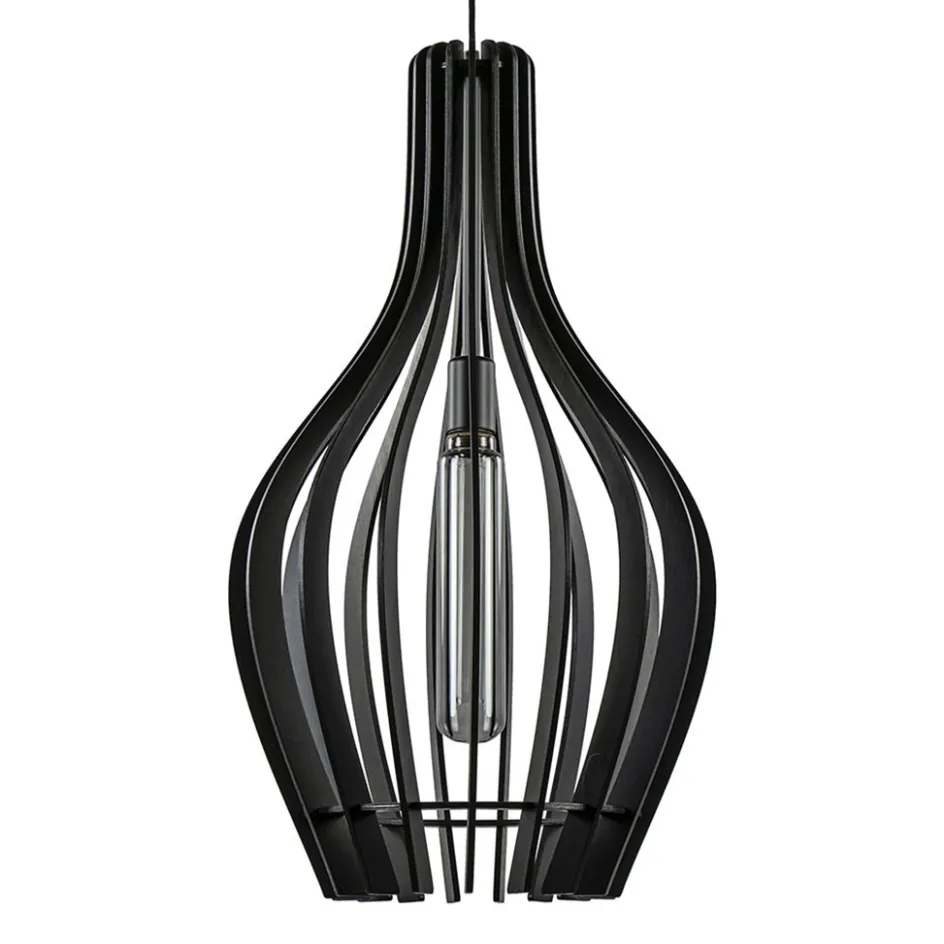 Houten hanglamp kegel groot mat zwart>Straluma Best