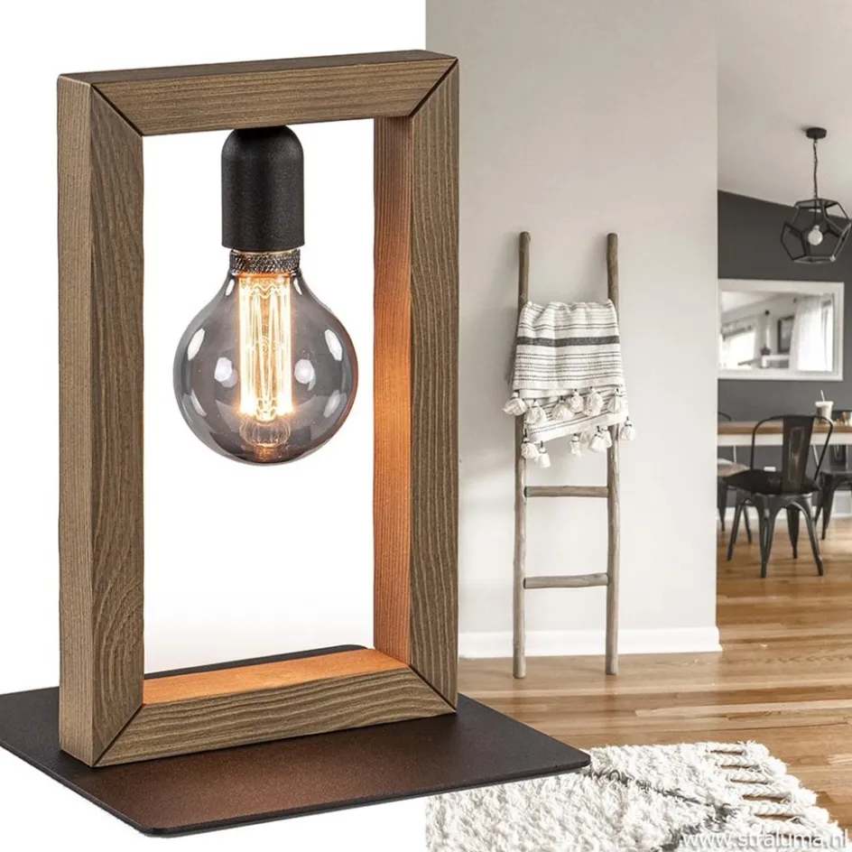Houten tafellamp frame met zwart>Straluma New