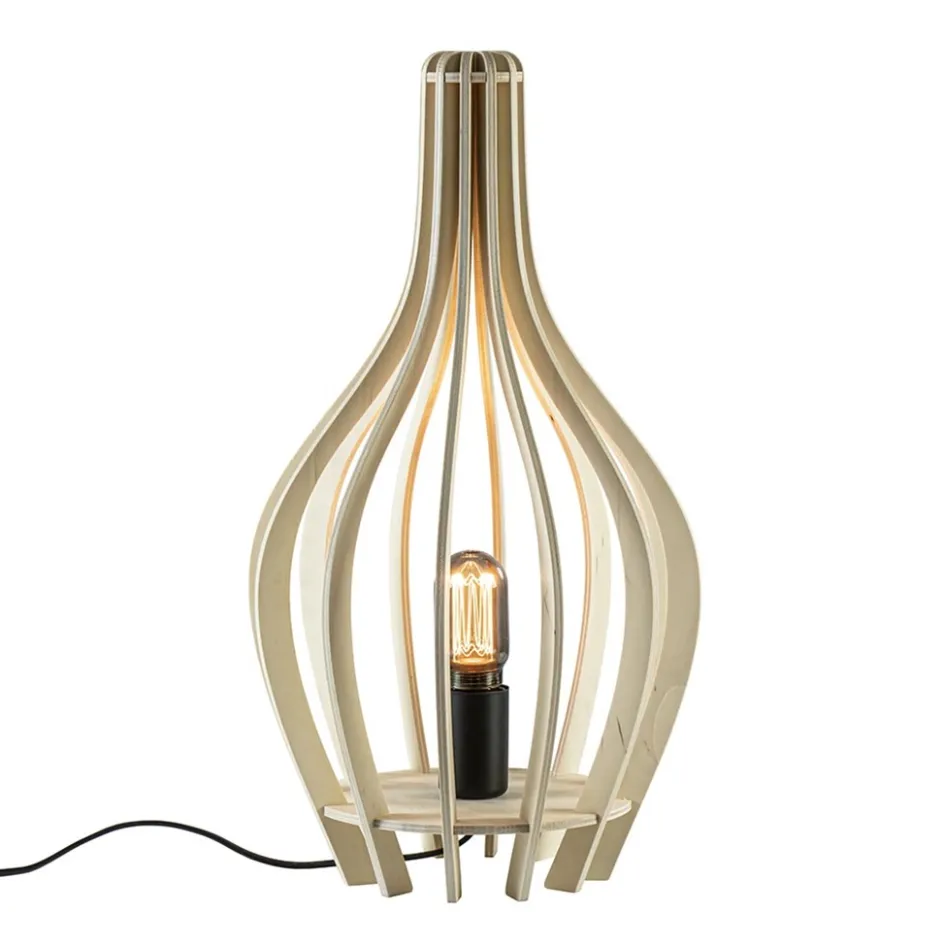 Houten tafellamp kegel naturel met zwart>Straluma New