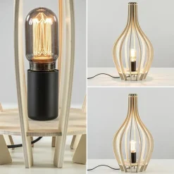 Houten tafellamp kegel naturel met zwart><noscript><img width=