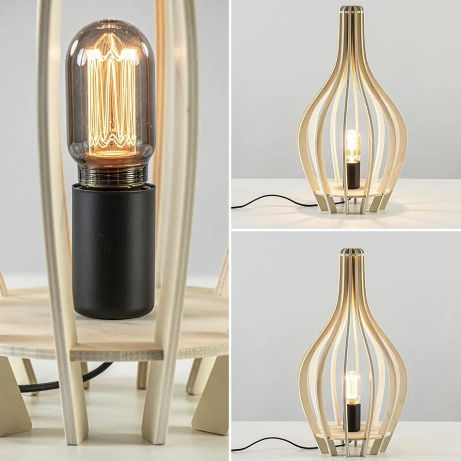 Houten tafellamp kegel naturel met zwart>Straluma New