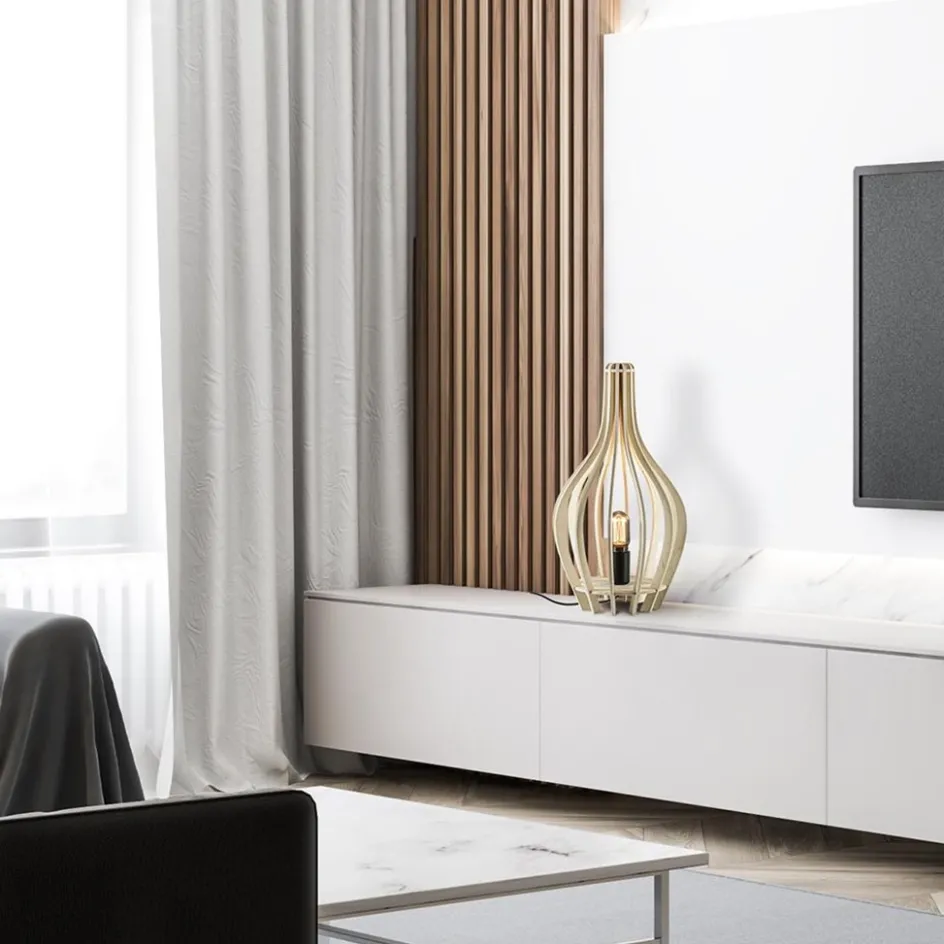 Houten tafellamp kegel naturel met zwart>Straluma New