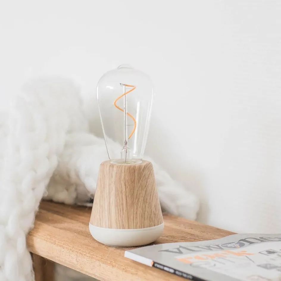 Houten tafellamp met helder glas oplaadbaar/dimbaar>Straluma Discount