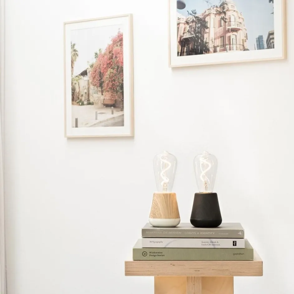 Houten tafellamp met helder glas oplaadbaar/dimbaar>Straluma Discount