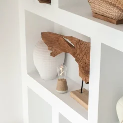 Houten tafellamp met helder glas oplaadbaar/dimbaar><noscript><img width=