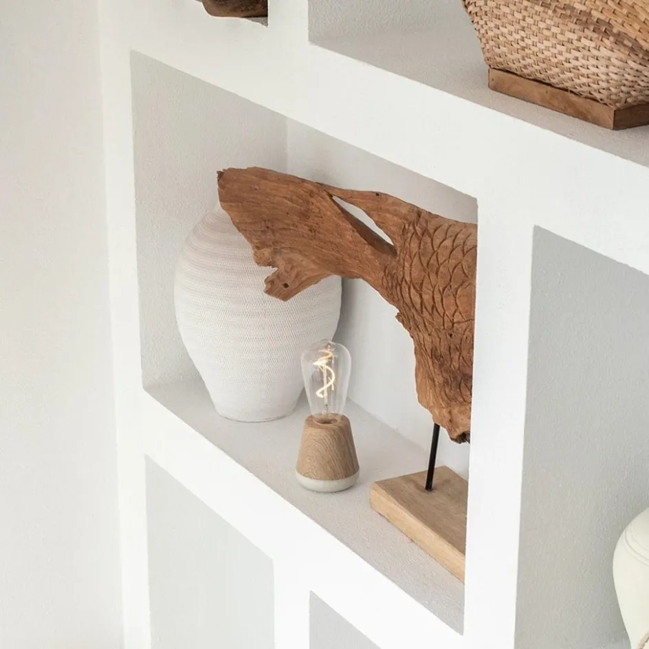 Houten tafellamp met helder glas oplaadbaar/dimbaar>Straluma Discount