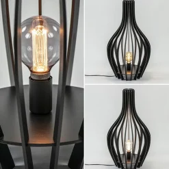 Houten tafel/vloerlamp mat zwart><noscript><img width=