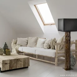 Houten vloerlamp met brons excl. kap></noscript>Straluma Outlet