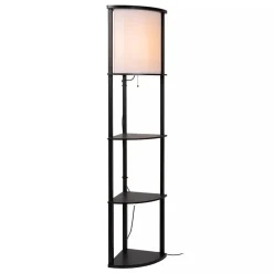 Houten vloerlamp zwart met beige kap><noscript><img width=