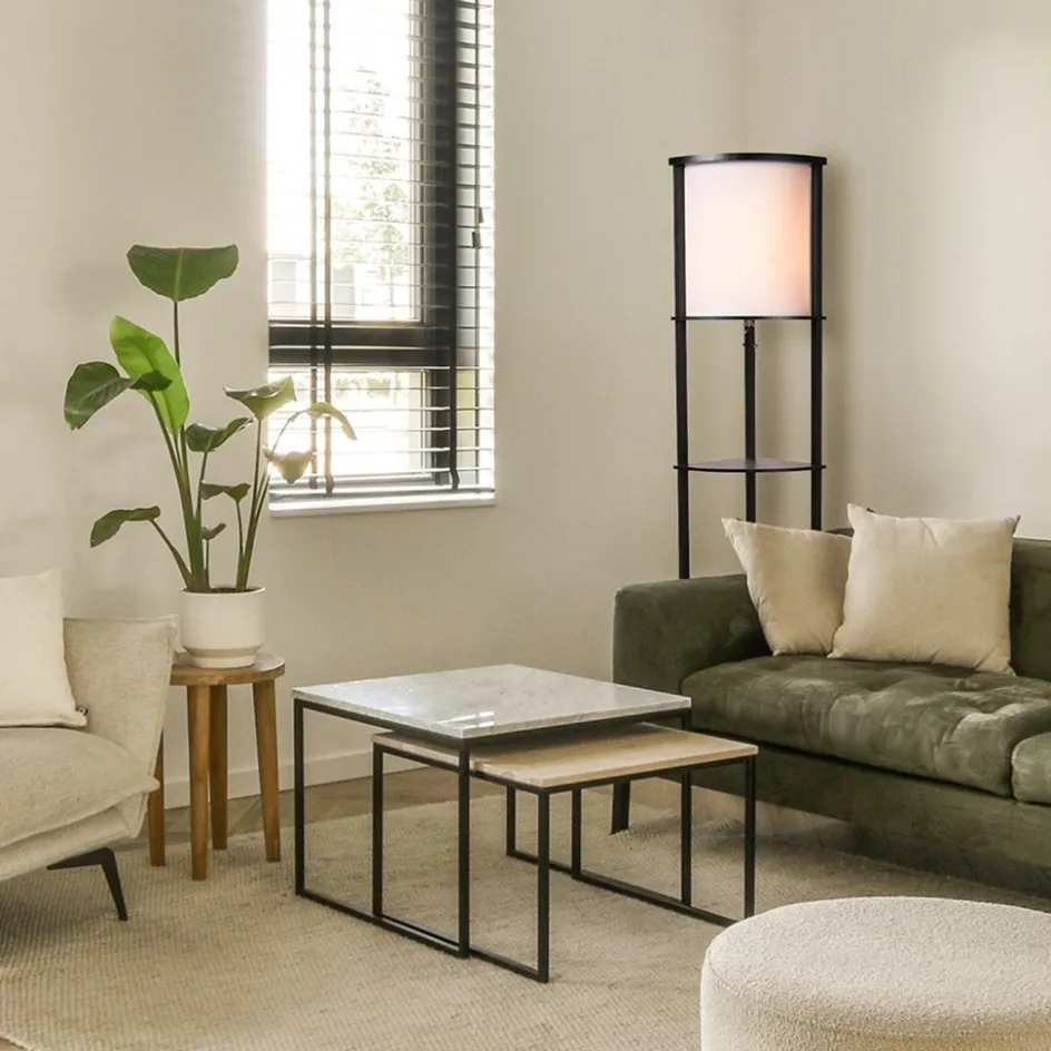 Houten vloerlamp zwart met beige kap>Straluma Best