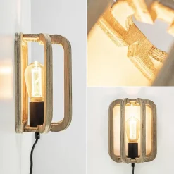 Houten wandlamp met zwarte fitting en snoer><noscript><img width=