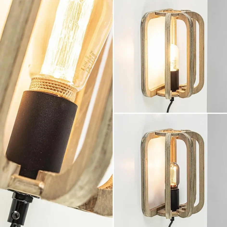 Houten wandlamp met zwarte fitting en snoer>Straluma Best