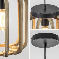 Industrieel landelijke hanglamp mat zwart met ruw hout></noscript>Straluma