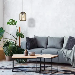 Industrieel landelijke hanglamp mat zwart met ruw hout></noscript>Straluma