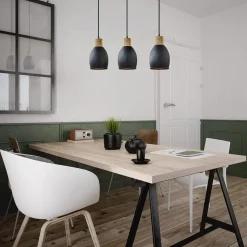 Industrieel landelijke hanglamp 3-lichts zwart met hout></noscript>Straluma Online