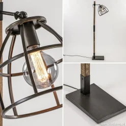 Industrieel landelijke vloerlamp Matrix hout met metalen korf><noscript><img width=