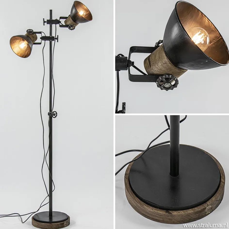 Industriële vloerlamp Jody metaal met hout>Straluma Best