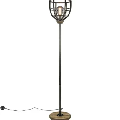 Industriële vloerlamp zwart staal met houten details>Straluma New