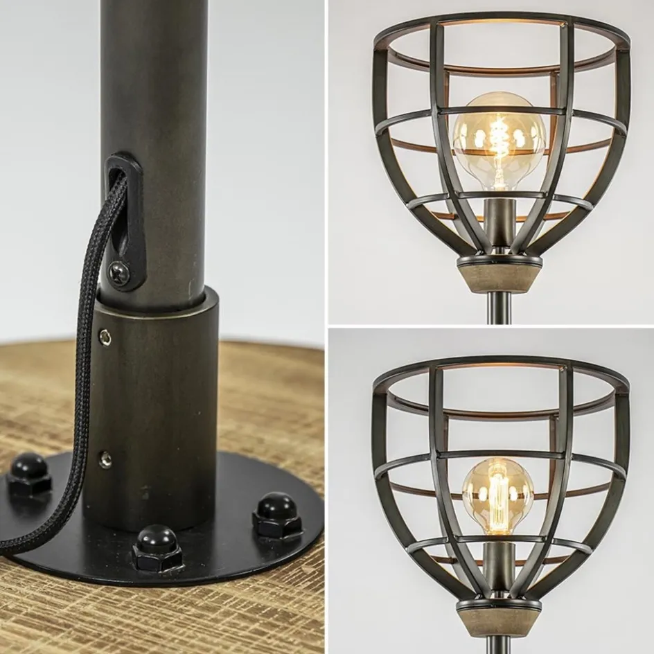 Industriële vloerlamp zwart staal met houten details>Straluma New
