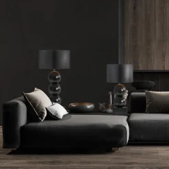 Keramieken tafellamp bollen zwart met kap><noscript><img width=