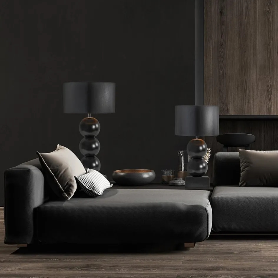 Keramieken tafellamp bollen zwart met kap>Straluma Best