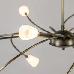 Klassieke eettafelhanglamp brons met wit glas dim to warm><noscript><img width=